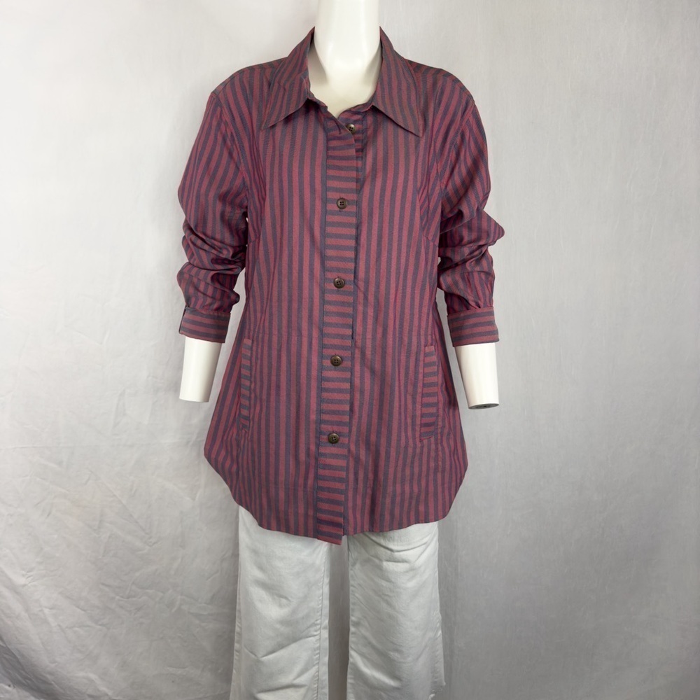 CABI Regatta Shacket Striped Button Down Blouse - Picture 9 of 16
